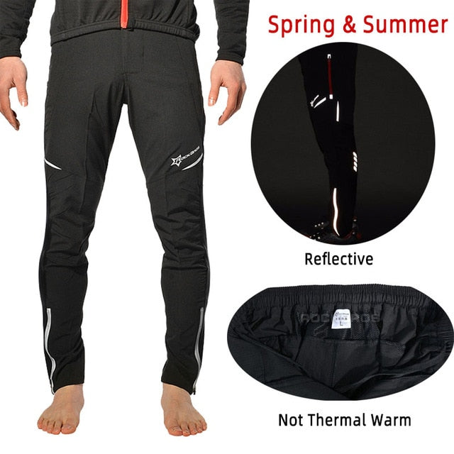 ROCKBROS Winter Bike Pants Men Women Thermal Warm Long Cycling Pants Fleece Reflective Windproof MTB Sports Bicycle Trousers