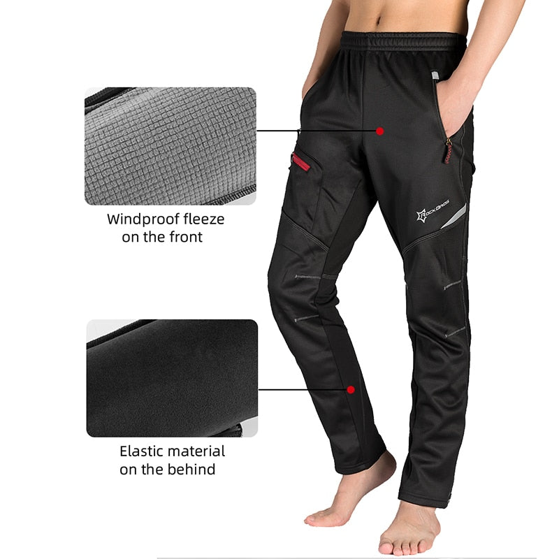ROCKBROS Winter Bike Pants Men Women Thermal Warm Long Cycling Pants Fleece Reflective Windproof MTB Sports Bicycle Trousers