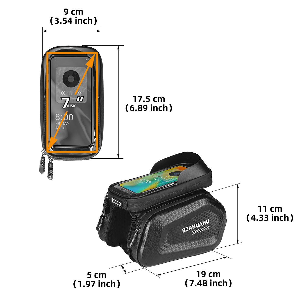 RZAHUAHU Hard Shell Mountain Bike Bicycle Bag Front Beam Bag Bicycle Bag Waterproof Upper Tube Bag Riding Portable Equipment