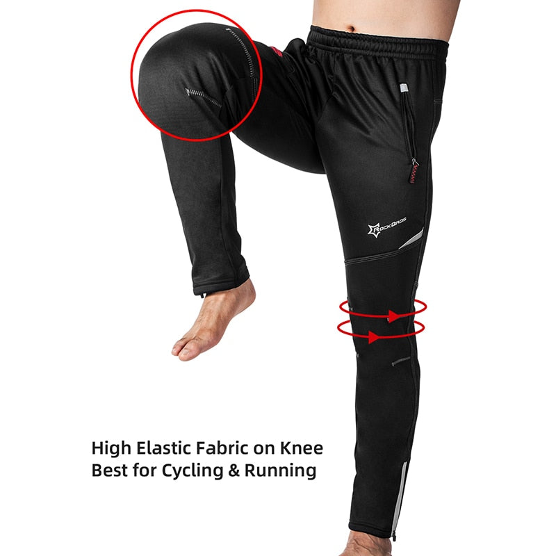 ROCKBROS Winter Bike Pants Men Women Thermal Warm Long Cycling Pants Fleece Reflective Windproof MTB Sports Bicycle Trousers