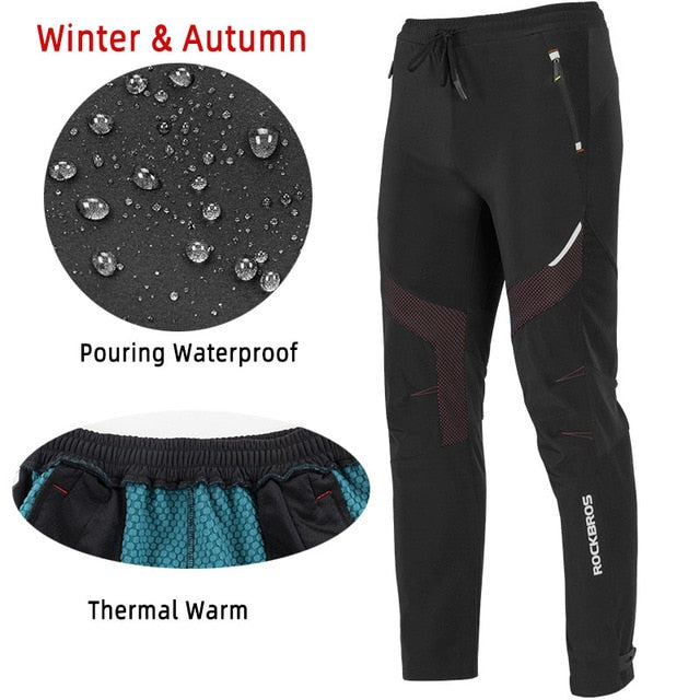 ROCKBROS Winter Bike Pants Men Women Thermal Warm Long Cycling Pants Fleece Reflective Windproof MTB Sports Bicycle Trousers