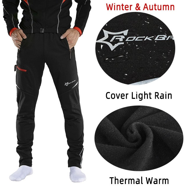 ROCKBROS Winter Bike Pants Men Women Thermal Warm Long Cycling Pants Fleece Reflective Windproof MTB Sports Bicycle Trousers