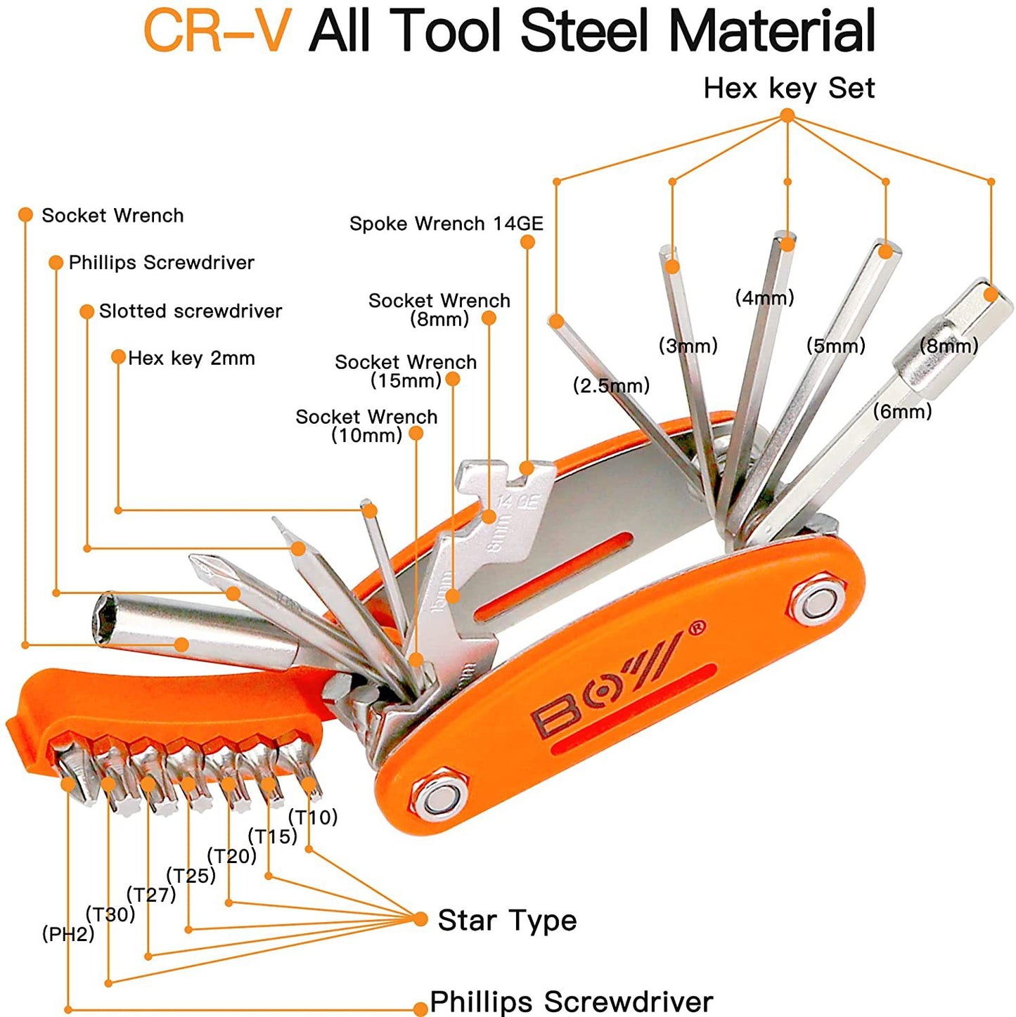 20 in 1 Bicycle Multi-Blade Knife, Mountain Bike & Bike Bone Repair Tool Wrench Portable